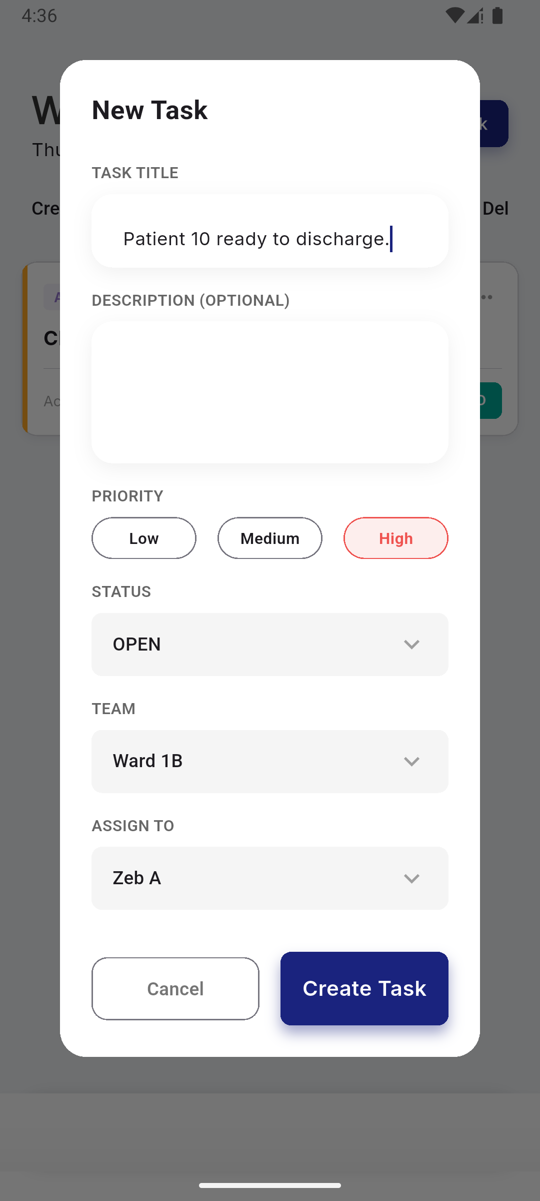 WardLog create a new task
