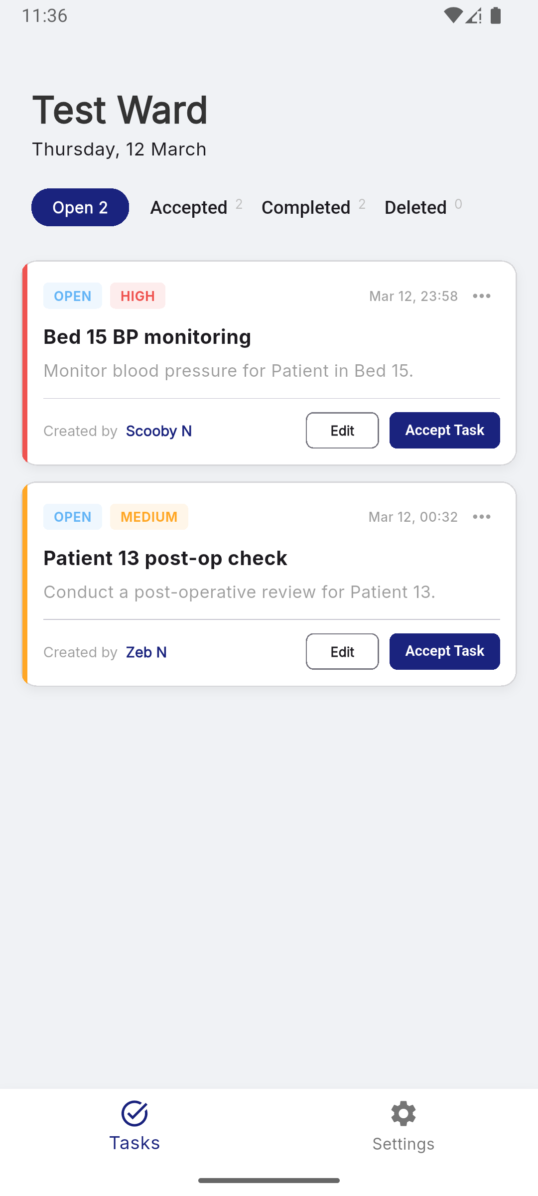 WardLog open task queue